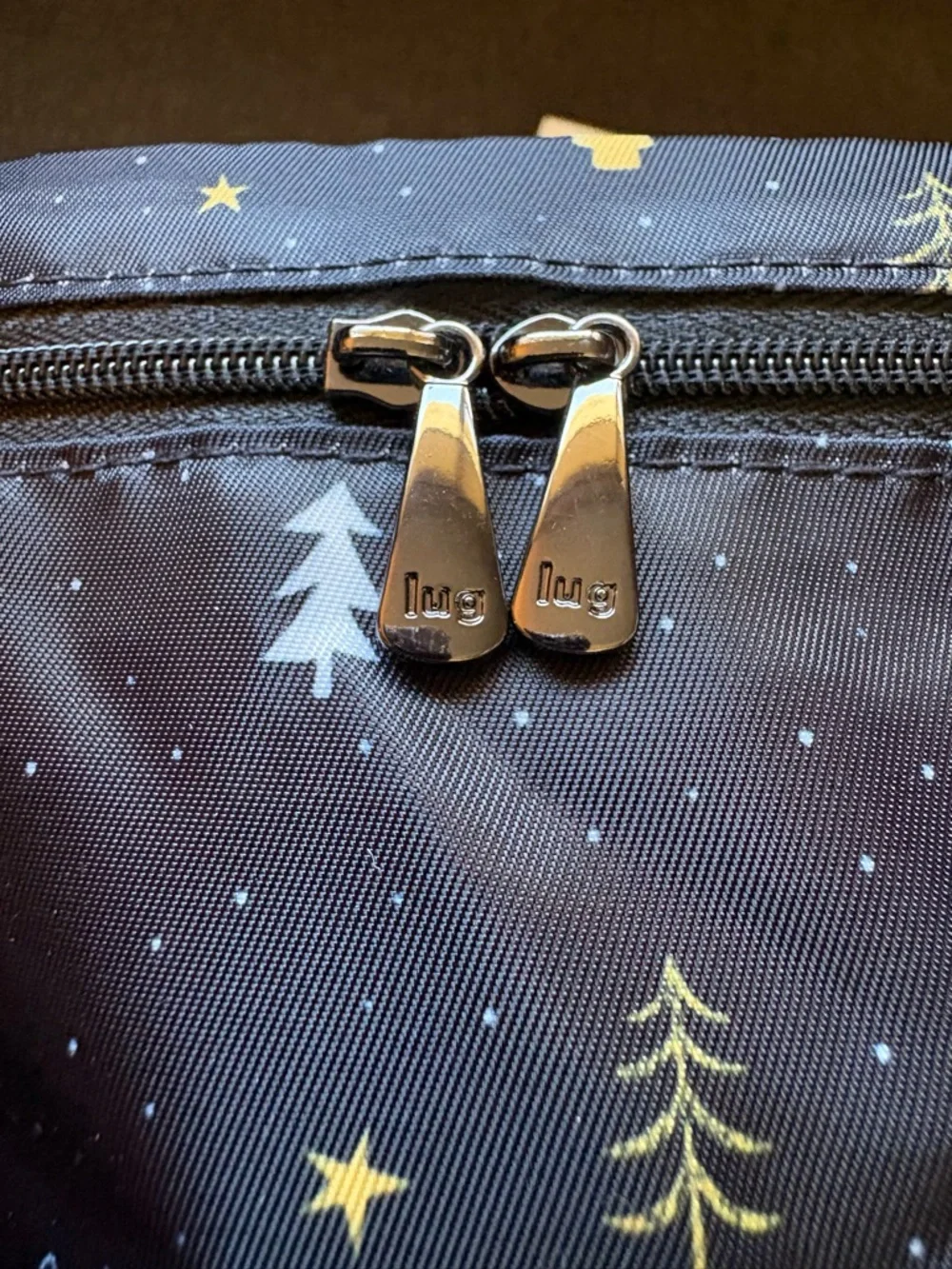 Lug Box Top Cosmetic Case Bag – Snowman Trees (Black Gold White Holiday Winter) - Picture 9 of 16